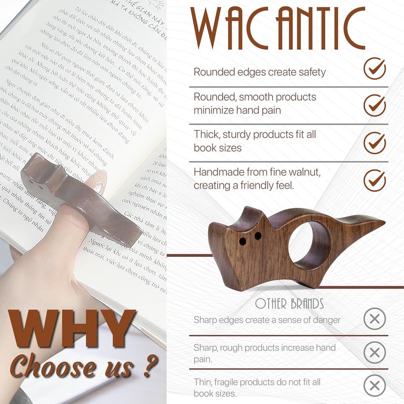 WACANTIC Cat Book Page Holder, Smooth Finish Walnut Wood Book Holder for Reading, Ideal Book Reader Gifts & Reading Accessories,Book Worm Gifts for Women, Thumb Book Page Holder - Book Lovers & Literary Gifts - Image 2